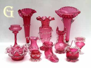 A fine selection of cranberry glass items